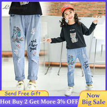 2020 Spring Kids Jeans Girls Fashion Alphabet Printing Jeans Child Personality Cartoon Graffiti Jeans High Quality Casual Jeans 2024 - buy cheap
