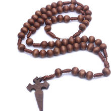Handmade Wooden Cross Pendant Necklace for Men Woman Beaded Chain Necklaces Prayer Christian Male Jewelry 2024 - buy cheap