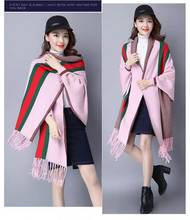 Girl Women Shawl Winter Fashion Warm Striped Ponchos And Capes Oversized Shawls And Wraps Cardigan Pashmina Female Bufanda Mujer 2024 - buy cheap