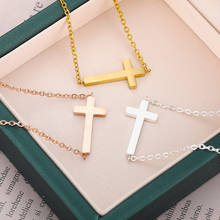 Colar cruz cristão aço inoxidável, colar feminino ouro rosa 2024 - compre barato