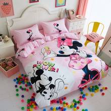 Jogo de cama da minnie mouse com capa para garotas, 100% algodão, 3d, 3/4/5 peças, jogo de cama para crianças 2024 - compre barato