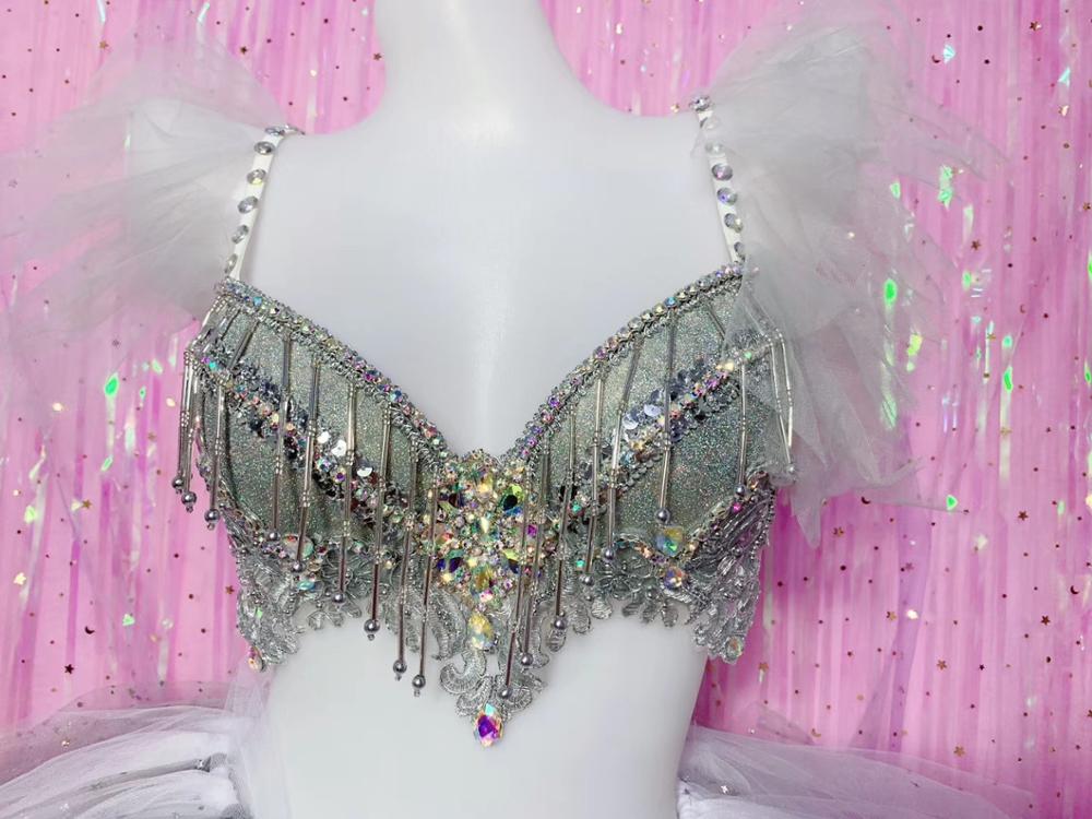 Compre Conjunto de cristais feminino (sutiã + saia), mini sutiã prateado  sexy, strass, 2 peças, festa, bar, boate, dança, roupa de show na loja  on-line Stage costume company a um preço de