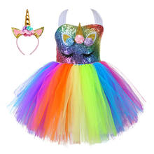 Purple Blue Sequins Unicorn Tutu Dress Girls Princess Dress Birthday Party Rainbow Costume Kids Halloween Birthday Party Dress 2024 - buy cheap