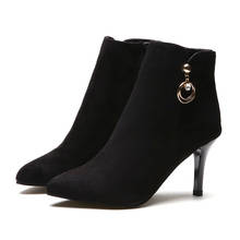 Sexy Stiletto Pointed Toe Women High Heels Martin Boots Black Suede Female Spring and Autumn Boots Thin Heels Ankle Boots 2024 - buy cheap