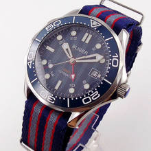 Bliger 41 мм автоматический сварочный аппарат Для мужчин, мужские часы, функция GMT синий циферблат Дата Дисплей сапфир Стекло ремешком NATO Керамика ободок вставка зеленого Lume 2024 - купить недорого