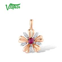 VISTOSO-Colgante de oro de 14 quilates con rubí para mujer, joya de oro rosa 585 auténtico, Diamante brillante, flor, regalo de aniversario de compromiso, joyería fina 2024 - compra barato