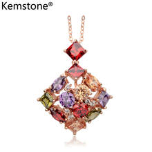 Kemstone Classic Multicolor AAA Cubic Zirconia Rose Gold Color Copper Square Pendant Necklace Jewelry Gift for Women 2024 - buy cheap