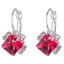Red Blue Purple Stud Earrings Large Square Shape Wedding Silver Color Cubic Zircon Crystal Earring Women Jewelry 2024 - buy cheap