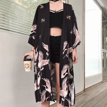 Харадзюку японское кимоно традиционный кардиган Женские топы 2020 летняя уличная свободная длинная рубашка с принтом женская одежда Z342 2024 - купить недорого