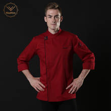 Jaqueta respirável unissex, uniforme de chef vermelho para cozinha, restaurante, padaria, trabalho de cozinha, manga comprida, trabalho de retalhos 2024 - compre barato