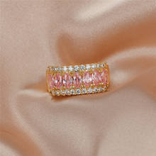 Роскошные женские туфли-лодочки Розовый кристаллический камень шарма ювелирных изделий золото Цвет, свадебная обувь, большие кольца для женщин Мода в виде геометрических фигур циркон обручальное кольцо 2024 - купить недорого