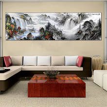 Pintura abstrata tamanho grande impressão da lona montanha água tradicional chinês caligrafia parede imagem para sala de estar decoração casa 2024 - compre barato