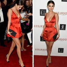 Sexy Selena Gomez Red Deep V Neck Evening Dresses Short Formal Celebrity Special Occasion Dress Party Gown Custom Made Plus Size 2024 - buy cheap