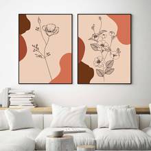 Botanical Flower Line Drawing Abstract Gallery Wall Art Canvas Painting Minimalist Beige Orange Floral Poster Prints Home Decor 2024 - buy cheap