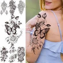 Butterfly Sun Flower Temporary Tattoos For Women Adults Realistic Snake Rose Fake Tattoo Sticker Arm Sunflower Back Tatoos 2024 - buy cheap