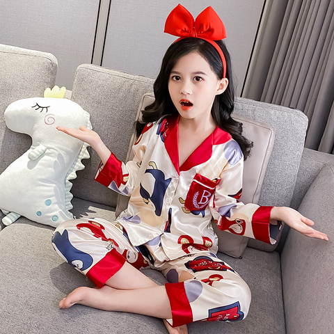 Buy Children Sleepwear Summer Smooth Silk Pajamas Sets Shorts Girls Pajamas Teens Girls Pyjamas Cartoon Nightgown Home Night Clothes In The Online Store Shop Store At A Price Of 29 97 Usd With
