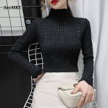 Women Black Lace Blouses 2022 Spring Fashion Long Sleeve Hollow Out Ladies Tops Turtleneck Korean Clothes Sexy Summer Blouse XXL 2024 - buy cheap