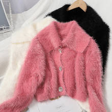 Suéter feminino tricô mohair, cardigã curto malha macia inverno 2024 - compre barato