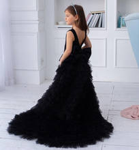 Новое черное платье на день рождения для маленьких девочек, стильное Многоярусное фатиновое платье с длинным шлейфом и маленькой звездой для принцессы, пышное вечернее платье на выпускной 2024 - купить недорого