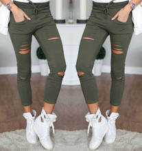 Hot Sales Women Skinny Ripped Holes Casual Pants High Waist Stretch Slim Pencil Trousers 2024 - buy cheap