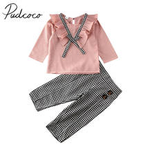 2020 Baby Spring Autumn Clothing Toddler Kid Baby Girl Ruffle Long Sleeve Tops T-shirt Plaids Pants Leggings 2Pcs Outfit Clothes 2024 - buy cheap