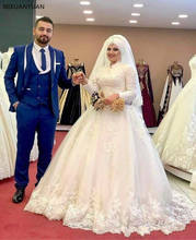 Robe De Mariee Muslim Wedding Dresses High Neck Lace Applique Long Sleeve Arabic Wedding Gowns Wedding Dress 2022 2024 - buy cheap