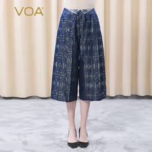 VOA Retro Geometric Pattern Wide Leg Pants Women Loose Calf-Length Pants Yarn-dyed Jacquard Silk Trousers Female Bottoms KE319 2024 - buy cheap