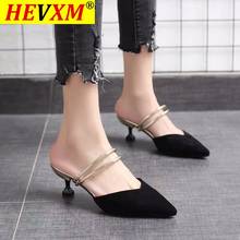 Women's Sandals Summer New High-heeled Shoes Women's Pointed Stiletto Heel Medium Heel Word Heel Black Cat Heel Sandals Women 2024 - buy cheap