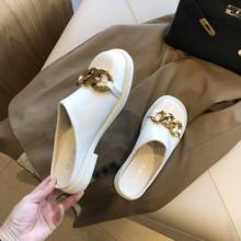 Women New Fashion Spring Shoes Round Toe Metal Chain Slip On Loafers Solid Color Party Ladies Footwear Size 2024 - buy cheap