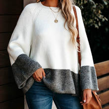 Oversized Ladies Color-block Sweater Women Autumn Winter Tops 2022 New Knitted Pullovers Knitwear Loose Striped Sweaters Female 2024 - buy cheap