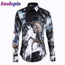 Camisa masculina de manga longa com estampa na moda, 2019, roupas masculinas com gola virada para baixo, camisa social casual para homens, plus size 2024 - compre barato