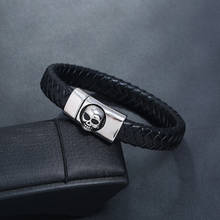Quality Stainless Steel Leather Weave Bracelet for Men Retro Titanium Steel Hasp Skull Bracelets Fashion Wrist Jewelry Bangles 2024 - buy cheap
