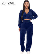 Solid Activewear Workout Velvet Velour Tracksuit Women Long Sleeve Hooded Crop Top+high Waist Straight Pant 2 Pcs Matching Sets 2024 - buy cheap