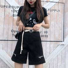 2020 New Spring Summer High Waist Black Zipper Split Joint Leisure Loose Wide Leg half pant Women Trousers Fashion Tide 2024 - buy cheap