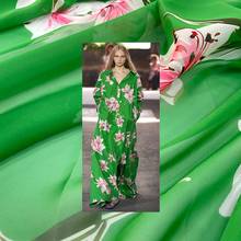 Tela de gasa con estampado Digital de lirio, Material de costura textil 100% poliéster, tela de alta moda para vestido, color verde 2024 - compra barato