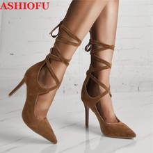 ASHIOFU Handmade Real Photos Ladies High Heels Pumps Faux-suede Ankle Strap Party Prom Dress Shoes Large Size Evening Pump Shoes 2024 - buy cheap