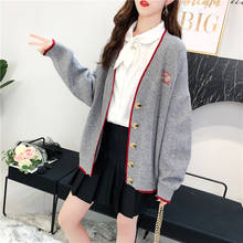 H9595 otoño primavera suéter suelto femenino coreano cuello en V bordado estudiante punto Cardigan chica Casual alta calidad caliente Top 2024 - compra barato