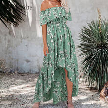 Jjulho paleta vestido de verão boêmio com um ombro babado justo cintura alta floral estampado para praia comprimento do tornozelo vestido feminino 2024 - compre barato