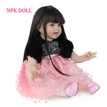 NPK-Muñeca de bebé Reborn, vestido de princesa rosa, bonito bebé Boneca, pelo largo de 22 pulgadas, silicona suave, compañero de juegos para niños, navidad 2024 - compra barato