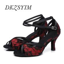 DKZSYIM Lace Latin Dance Shoes Soft Soles Ballroom Women Dancing Shoes Low High Heels 3-10CM Tango/Salsa Dance Sandals Wholesale 2024 - buy cheap