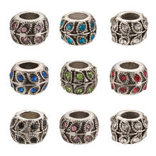 50pcs Alloy Rhinestone Beads European Beads Rondelle Mixed Color Large Hole Beads with Leaf for Jewelry Making 9x7mm Hole:5mm 2024 - buy cheap