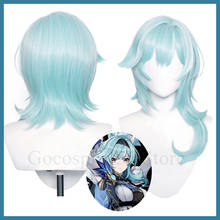 Genshin-peluca Eula de impacto para mujer, Peto corto azul claro, pelo resistente al calor, juego de rol para Halloween 2024 - compra barato