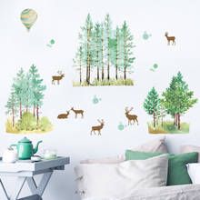 Green Tree Forest Wall Sticker Animal Teenager Kids Room Decoration Aesthetic Wallstickers Living Room Bedroom Decor Wallpaper 2024 - buy cheap