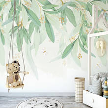 Papel tapiz personalizado 3D pintado a mano acuarela hojas verdes Mural Interior dormitorio sala de estar Fondo foto papel de pared moderno 2024 - compra barato