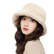 Winter Women Bucket Hat Fisherman Hat Plush Basin Hat wide brim casual fashion thick fur warm hat flat top wide brim hat 2024 - buy cheap