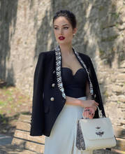 Chaqueta negra de lujo con decoración de cristal para mujer, hebilla de León con doble botonadura, cuentas pesadas, traje de alta calidad, novedad de 2021 2024 - compra barato