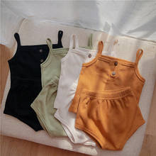 Conjunto de roupas de algodão para bebê recém-nascido, camiseta curta e macacão, 2 peças, conjunto coreano, crianças, meninos, meninas, sem mangas + bloomer 2024 - compre barato