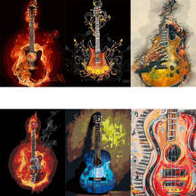 Fsbcgt colorido guitarra imagens acrílico pintura a óleo por números adultos pintados à mão na lona coloração por números arte da parede decoração 2024 - compre barato