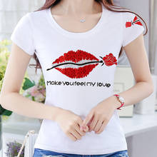 Women T shirts 2021 Summer Fashion Designer Diamond Print Love Flower Cotton Short Sleeve Tshirt Famale Tops Shirt Sexy Clothes 2024 - buy cheap