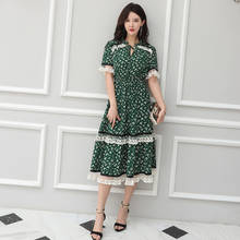 L-5XL tamanho grande verão vestido verde senhoras manga curta impressão floral vestido feminino corset casual floral chiffon vestido 2020 elbise 2024 - compre barato